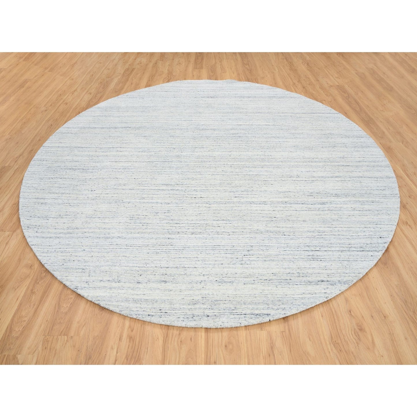 10'X10' Ivory Hand Loomed Plain Modern Striae Design Wool Round Rug