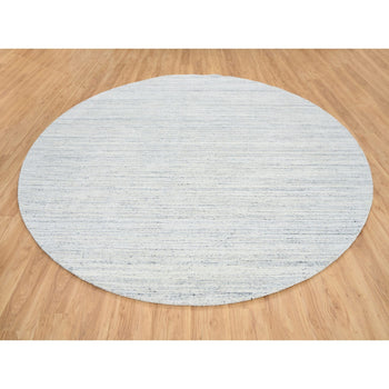 10'X10' Ivory Hand Loomed Plain Modern Striae Design Wool Round Rug