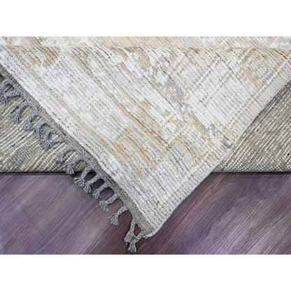 9'1"X12'5" Brown Moroccan Weave Erased Pattern Hand Knotted Pure Wool Rug