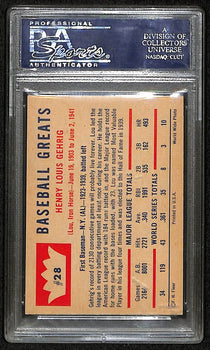 Lou Gehrig Hof 1960 Fleer Card Mint 9 #28 New York Yankees Psa 201623