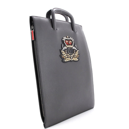 Christian Louboutin Trictrac Portfolio Bag Embroidered Studded Leather Large