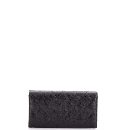 Chanel Cc Gusset Classic Flap Wallet Quilted Caviar Long