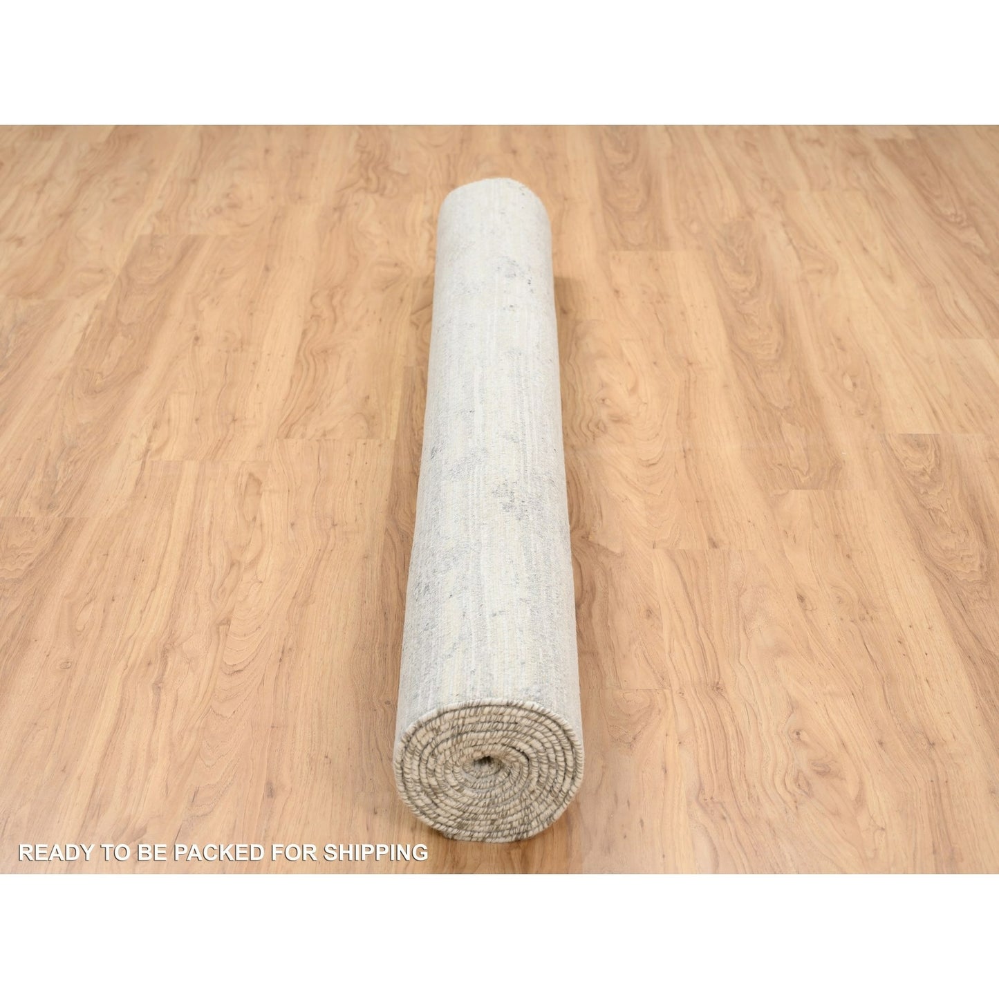 6'1"X11'10" Natural Wool Hand Knotted Ivory Modern Design Wide Runner Rug