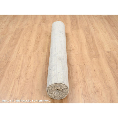 6'1"X11'10" Natural Wool Hand Knotted Ivory Modern Design Wide Runner Rug