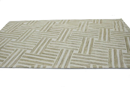 Hand-Knotted Tan Geometric Wool Area Rug Modern