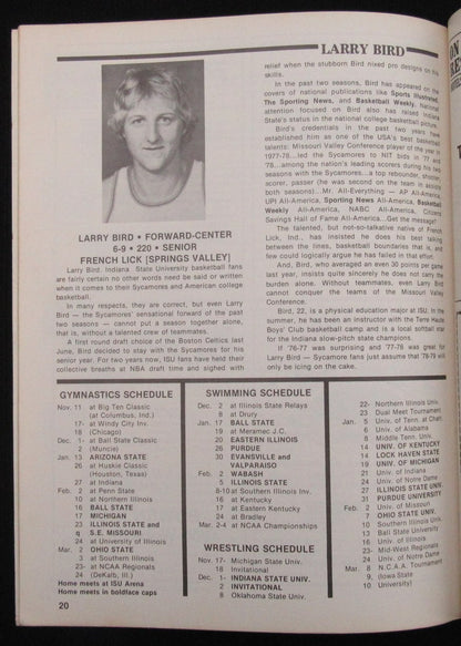 Larry Bird Hof Signed 1978 College Basketball