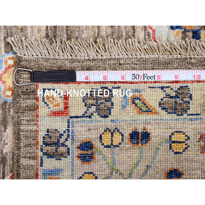 6'X9'1" Brown Afghan Peshawar Karjihooz Design Hand Knotted Pure Wool Rug