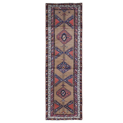3'9"X12'2" Brown Antique North West Farsian Wide Runner Pile Handmade Rug