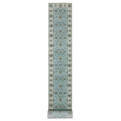 2'9"X24'3" Sapphire Blue Hand Knotted All Wool Shah Abbas Xl Runner Rug
