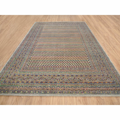 8'8"X12'2" Hand Knotted Beige Saroogh Colorful Wool And Sari Silk Rug