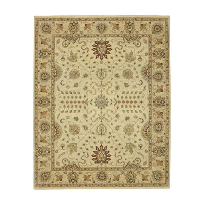 8'X10' Ivory Hand Knotted Agra Ziegler Design Leaf Pattern Pure Wool Rug