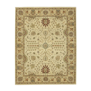8'X10' Ivory Hand Knotted Agra Ziegler Design Leaf Pattern Pure Wool Rug