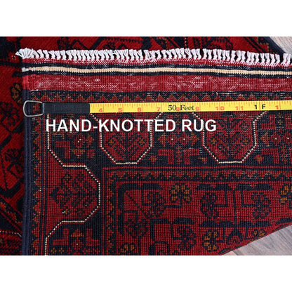 1'9"X4'9" Red Afghan Khamyab Geometric Pattern Hand Knotted Wool Runner Rug
