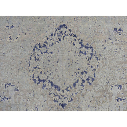 8'8"X12'1" Blue Broken Medallion Design Silk With Wool Hand Knotted Rug