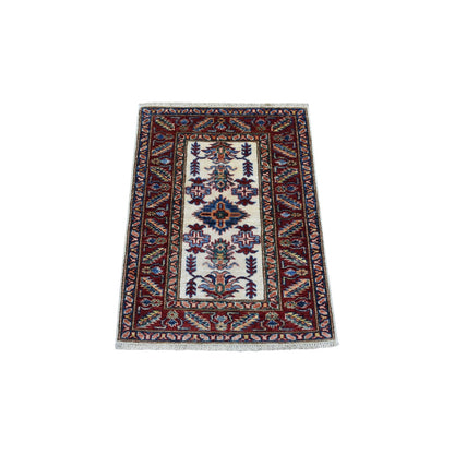 2'1"X2'10" Hand Knotted Super Kazak Soft Afghan Wool Ivory Mat Rug