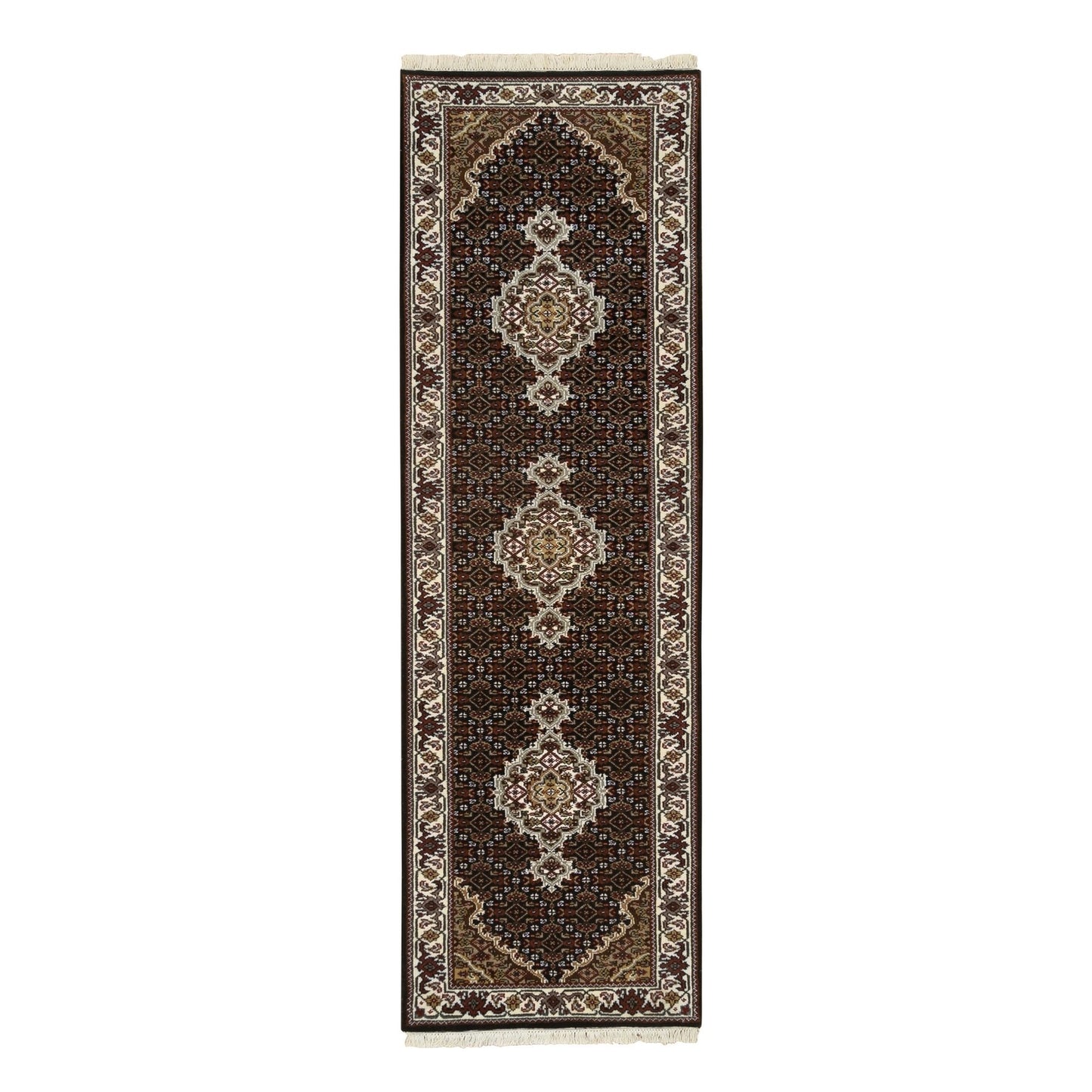 2'X8'1" Black Tebraz Mahi 175 Kpsi Pure Wool Hand Knotted Runner Rug
