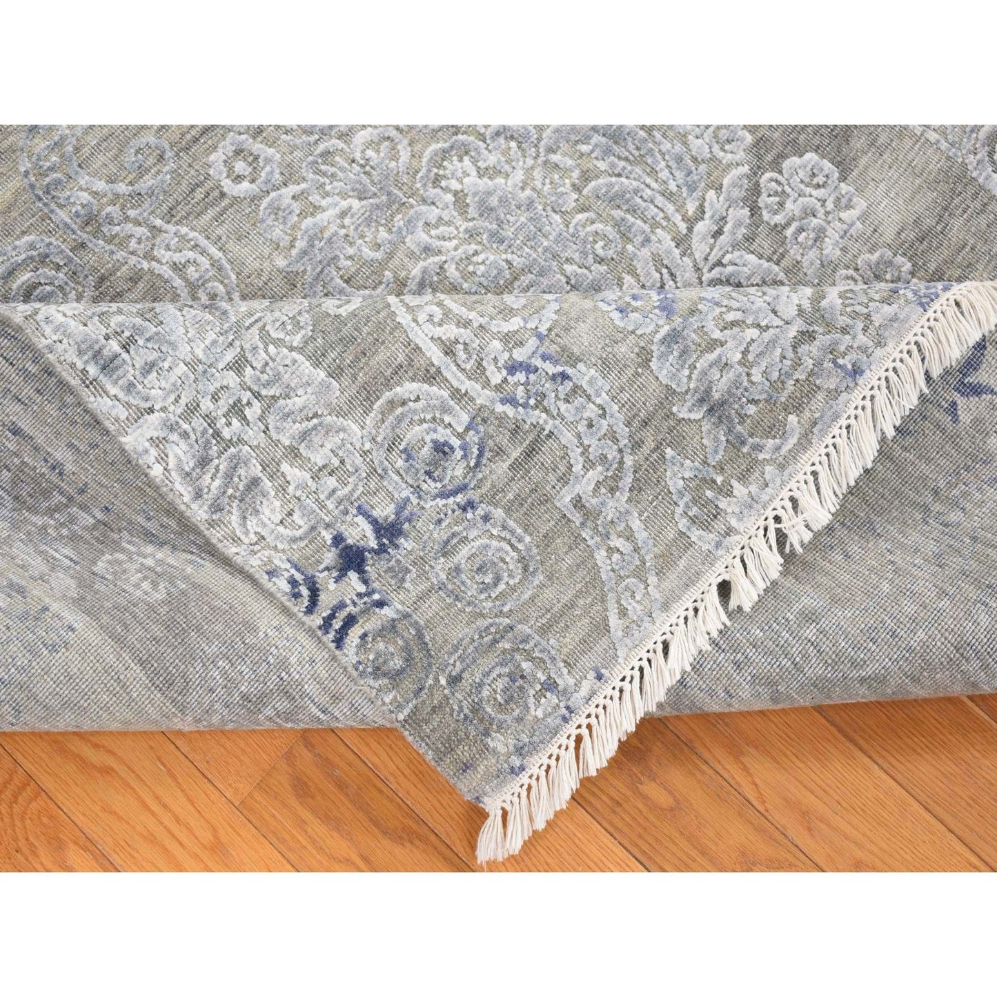 8'1"X10'4" Taupe Silk With Textured Wool Hand Knotted Transitional Rug