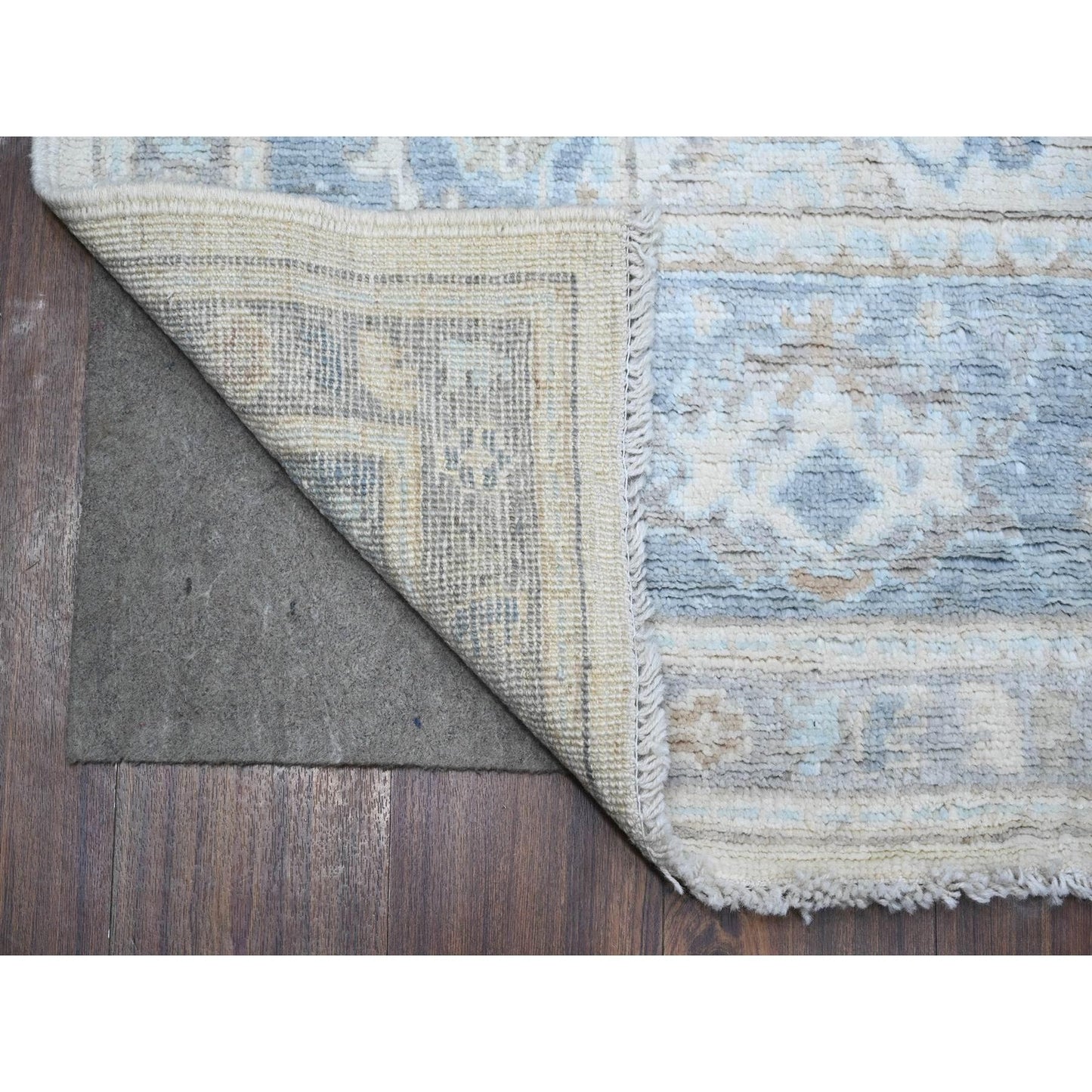 6'1"X9'4" Cadet Gray Wool Weft Afghan Angora Oushak Oriental Rug