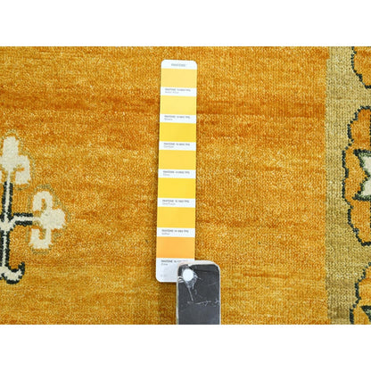 9'X12'4" Golden Yellow Khotan Design Hand Knotted 100% Wool Oriental Rug