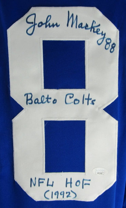 John Mackey Hof Signed/Inscr Baltimore Colts Blue Football Jersey Jsa 161110
