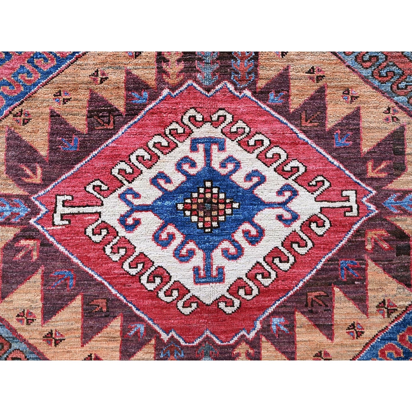 6'1"X8'4" Ochre Brown Afghan Caucasian Design Revival Hand Knotted Wool Rug