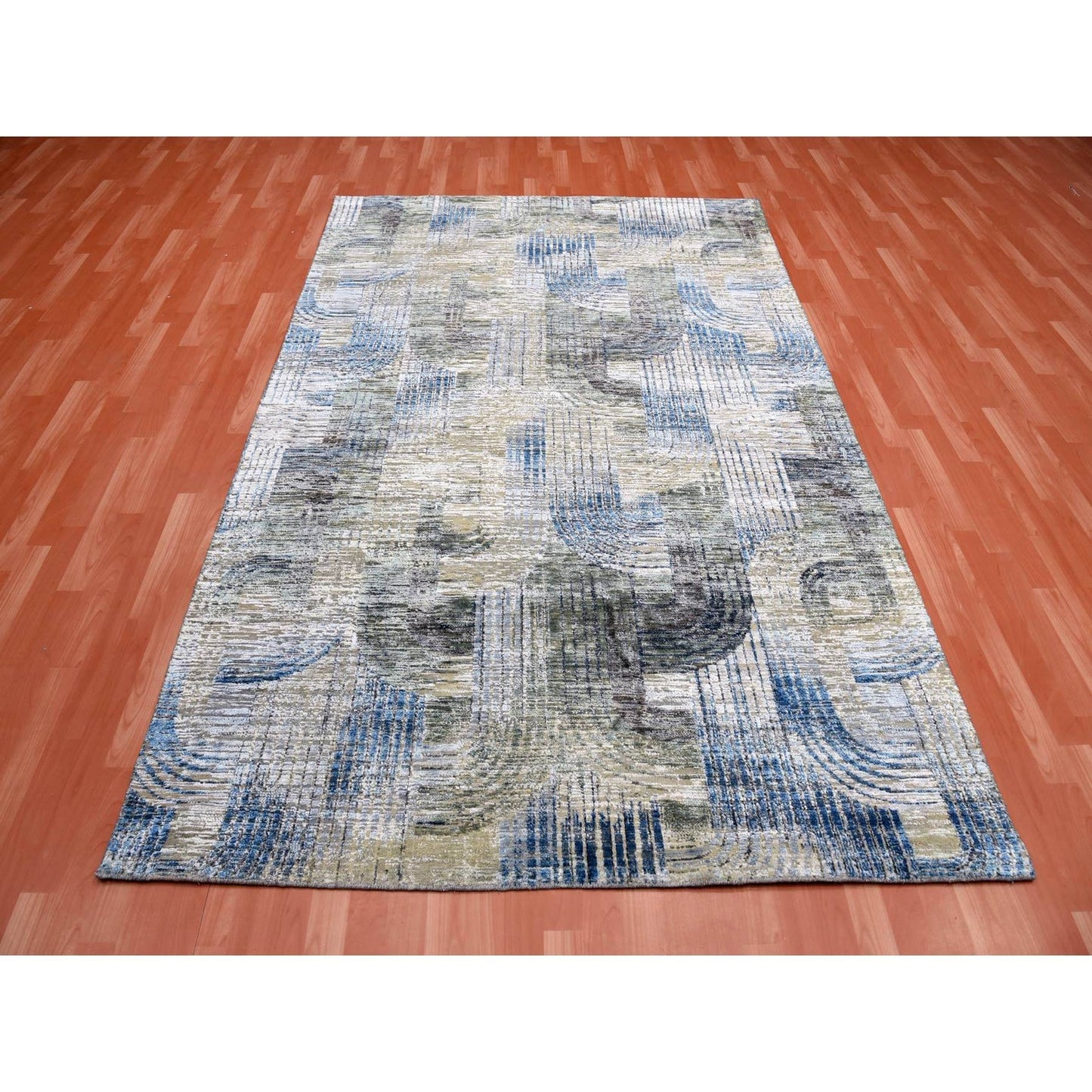 6'X9' The Intertwined Passage Hand Knotted Silk With Textured Wool Rug