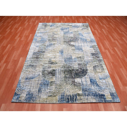 6'X9' The Intertwined Passage Hand Knotted Silk With Textured Wool Rug