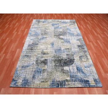 6'X9' The Intertwined Passage Hand Knotted Silk With Textured Wool Rug