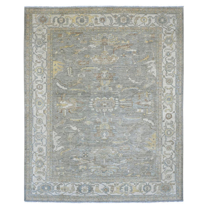 8'X10' Gray Peshawar Heris All Over Design Hand Knotted Wool Rug Oriental