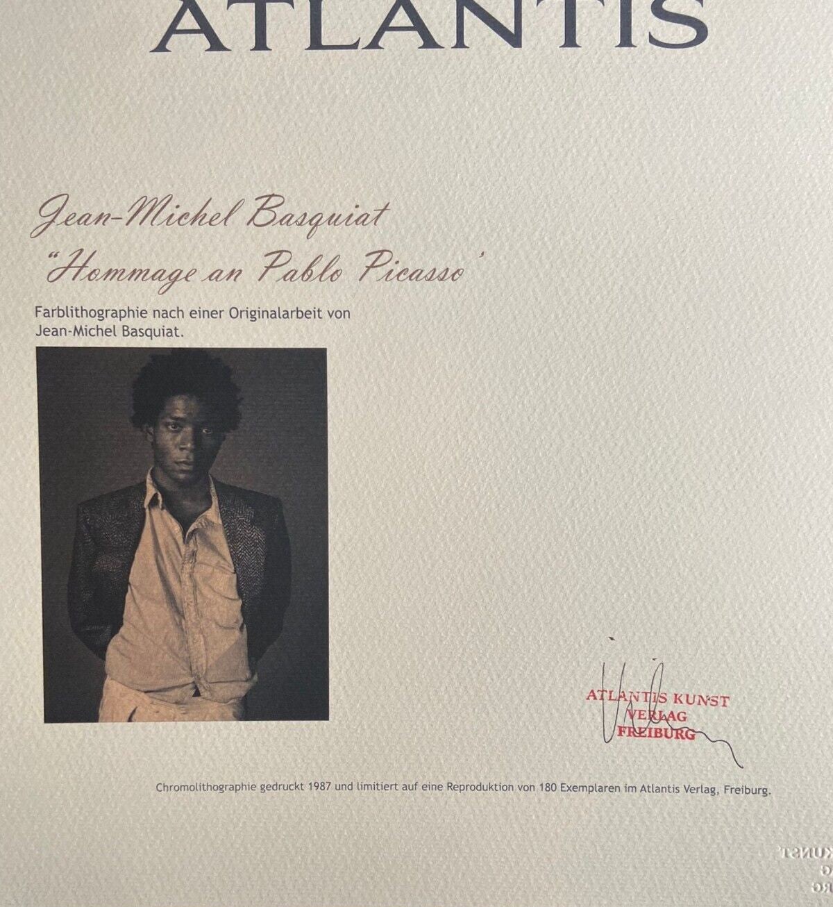 Jean-Michel Basquiat Lithograph "Homage To Picasso" Coa Signature Stamp