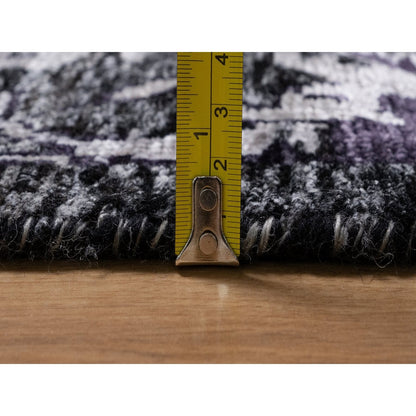 8'1"X10' Black Lush And Plush Hand Knotted Leaf Design Wool And Silk Rug
