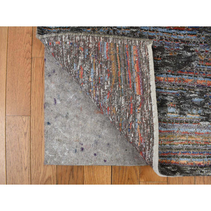 5'9"X7'10" Black Erased Design Handspun Wool And Silk Oriental Rug