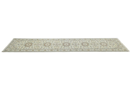 Handmade Indo-Nain Floral Medallion Runner Rug