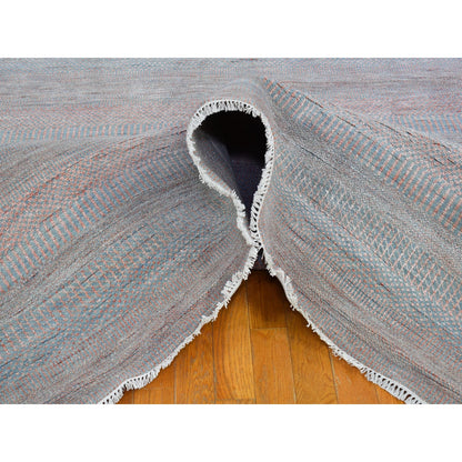 10'X14'2" Blue With Touches Of Peach Grass Design Wool&Silk Hand Made Rug