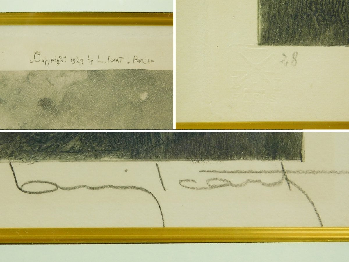 Hand signed embossed seal framed joy life of louis icart etching aquatint 1929
