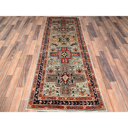 2'7"X7'4" Gray Hand Knotted Rug All Wool Caucasian Design Runner Oriental