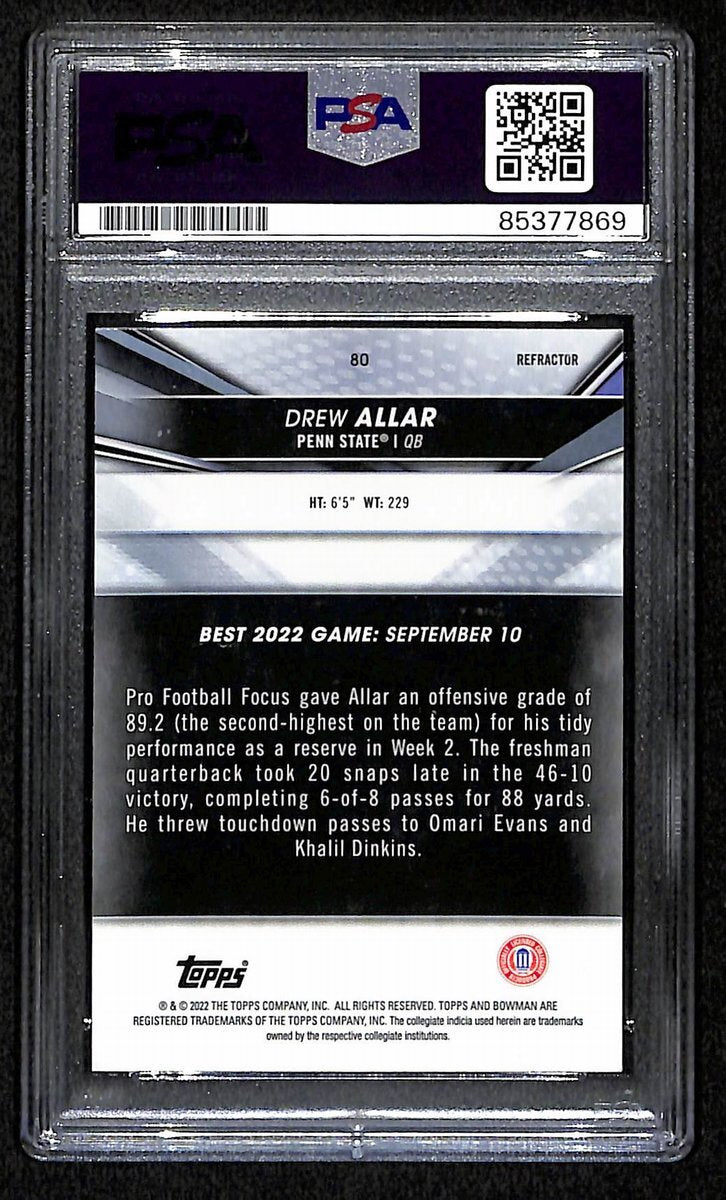 Drew Allar Penn State Signed 2022 Bowman U Best Rookie Card #80 Psa/Dna 193362