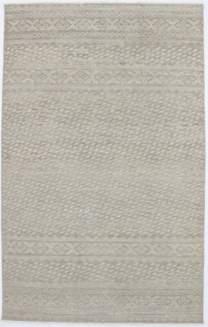 5X8 Ft Handmade Wool Area Rug Muted Beige Vintage