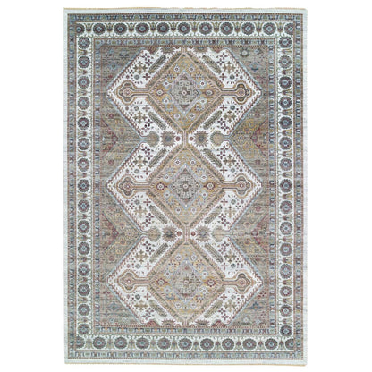 12'X17'10" Ivory Hand Knotted Rosettes Border Wool Oversize Oriental Rug