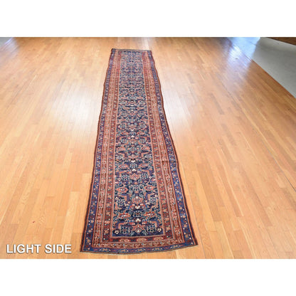 3'4"X16'3" Navy Blue Antique Zoroastrian Rug Pure Wool Hand Knotted Runner