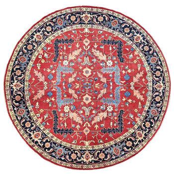 8'X8' Red Wool Hand Knotted Denser Weave Round Oriental Rug