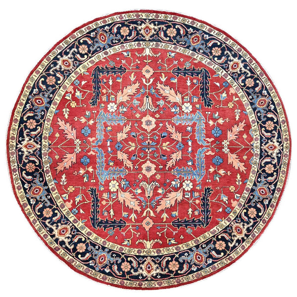 8'X8' Red Wool Hand Knotted Denser Weave Round Oriental Rug