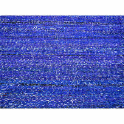 9'2"X11'8" Admiral Blue Sari Silk Flat Weave Kilim Hand Woven Rug