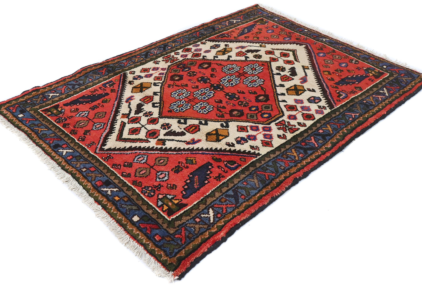 3'4X4'8 Ft Hand-Knotted Vintage Tribal Cream