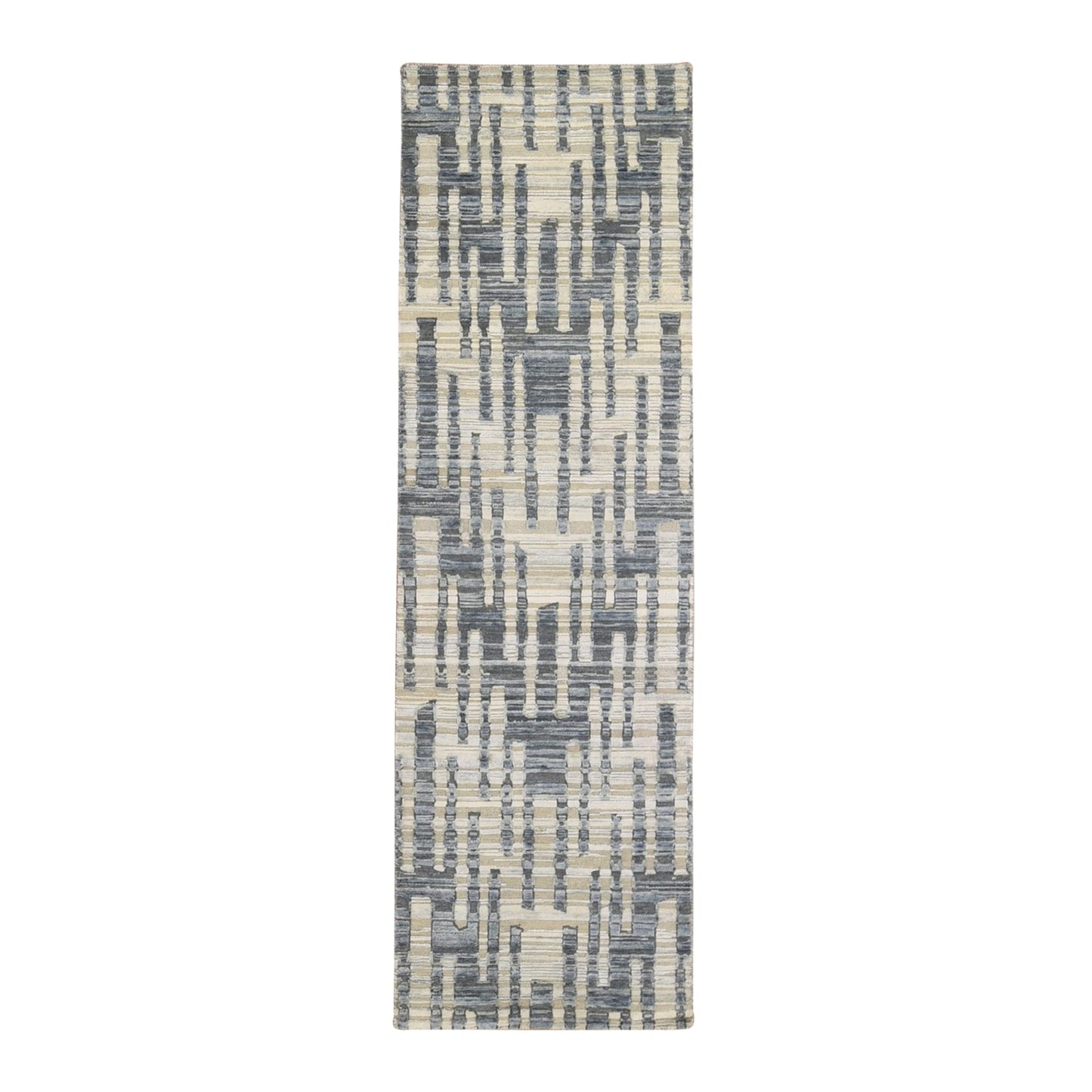 2'7"X8'2" Silk And Wool Zigzag With Graph Design Hand Knotted Runner Rug