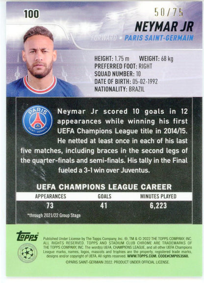 Neymar Jr. 2022 Topps Stadium Club Chrome Card