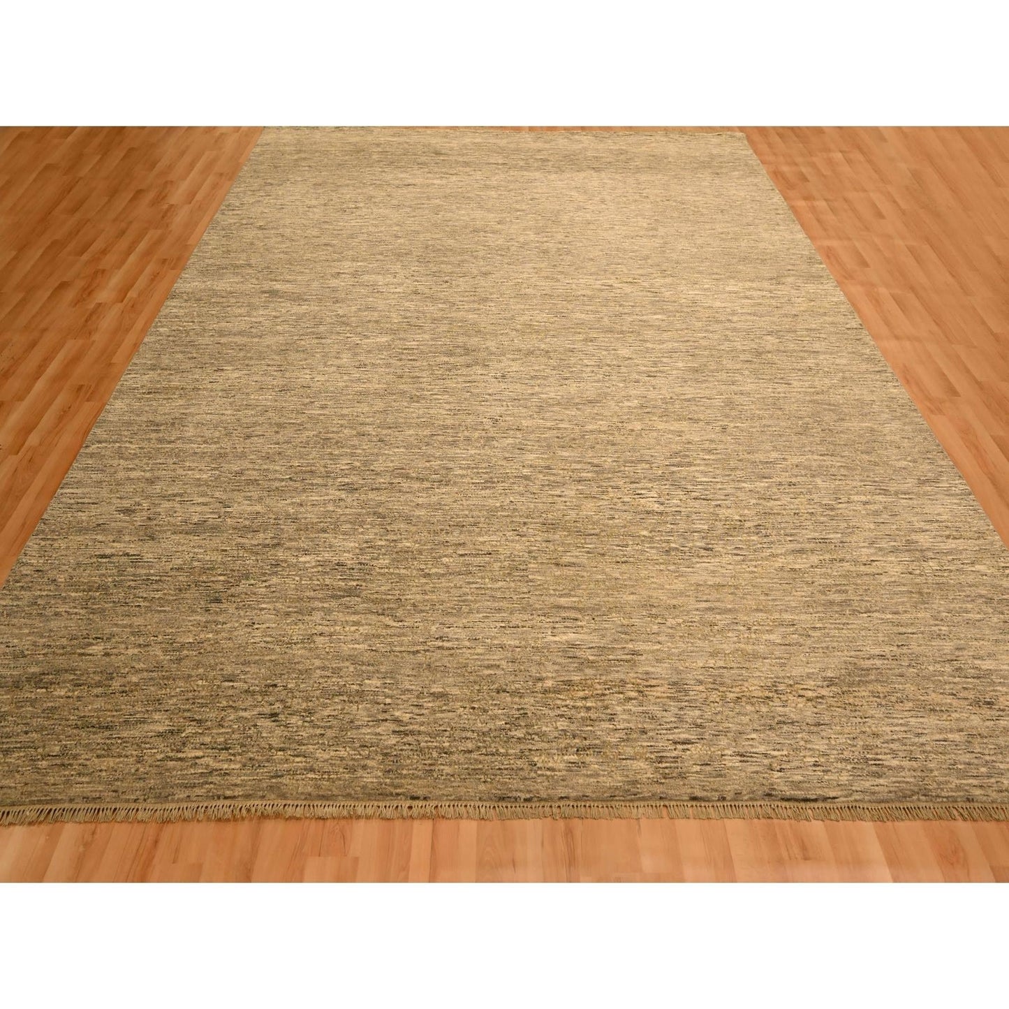 8'10"X11'10" Brown Plain Design Undyed Natural Wool Hand Knotted Rug