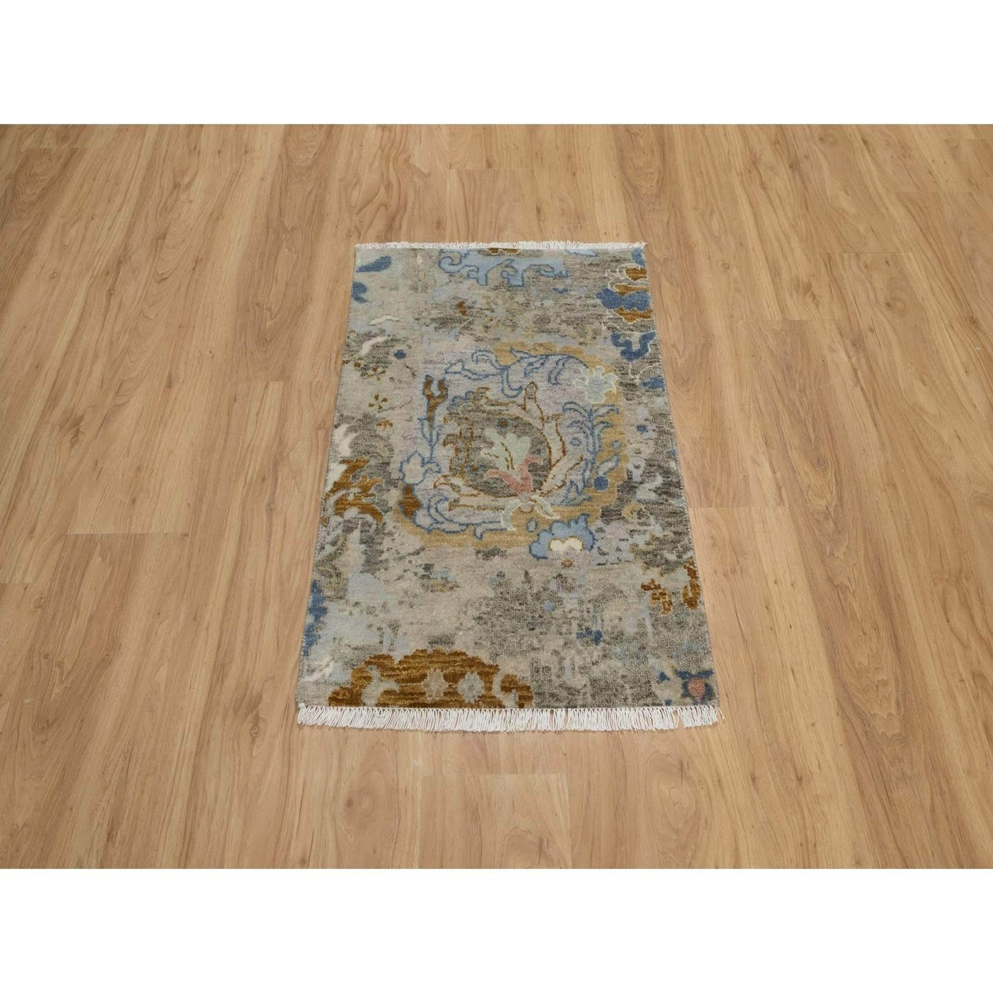 2'X3'1" Ivory Broken Pattern Oushak Design 100% Wool Hand Knotted Mat Rug