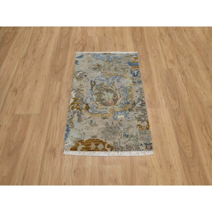 2'X3'1" Ivory Broken Pattern Oushak Design 100% Wool Hand Knotted Mat Rug