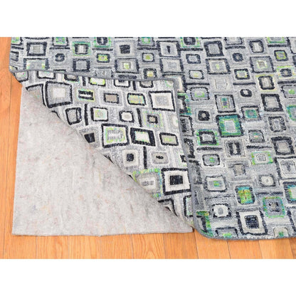 9'X12'3" Gray Silk With Wool Psefas Square Design Hand Knotted Rug